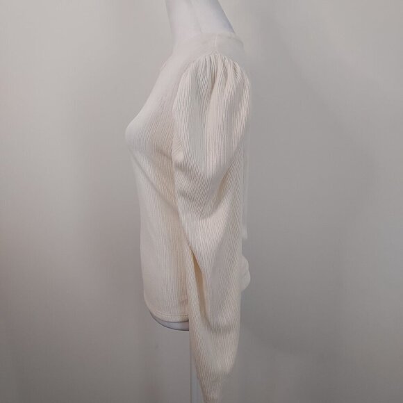 Zara Puff Shoulder Long Sleeve Ribbed Textured Cream Top Size Small - Picture 3 of 8